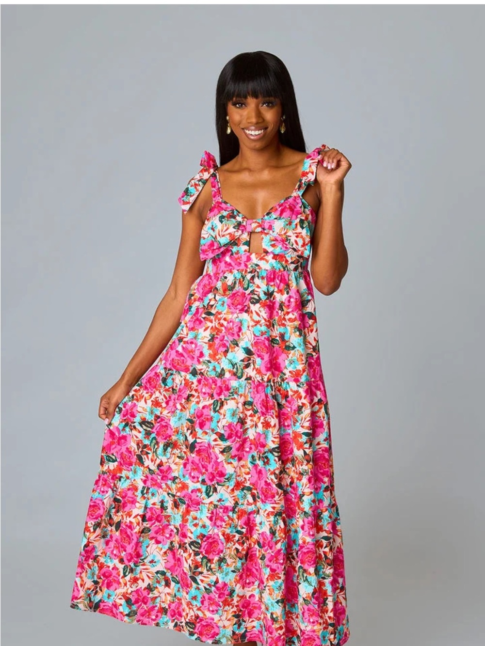 Buddy Love Pink Floral Tie-Shoulder Maxi Dress